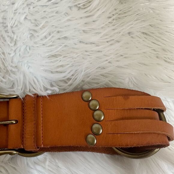 Linea Pelle Buckle Belt Woven Handmade Studded Genuine Leather Brown S main image 5